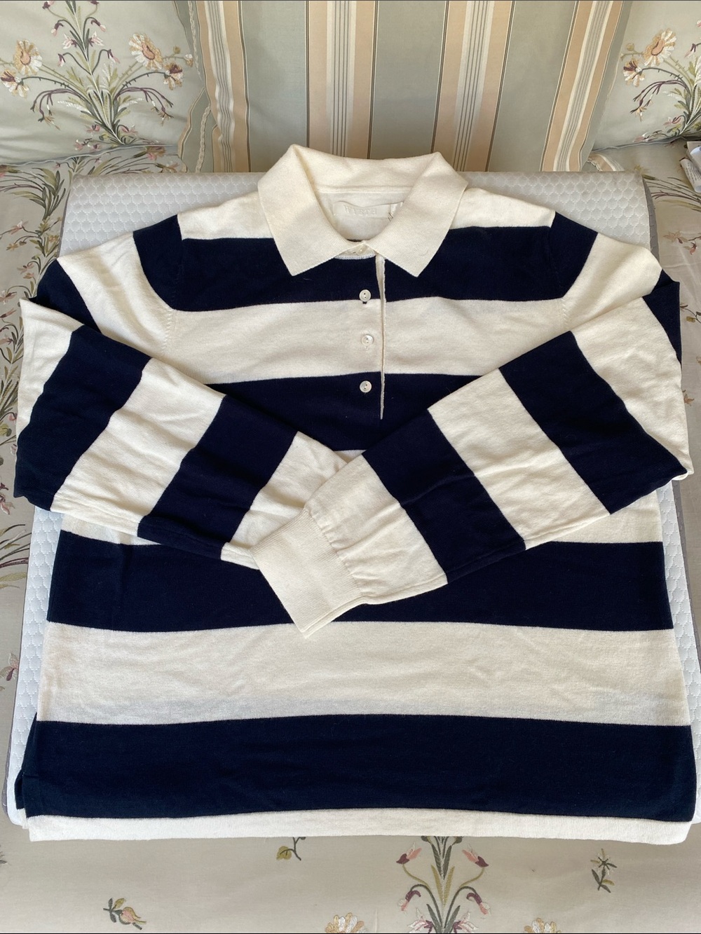 Classic Striped Rugby Polo - Navy & Cream